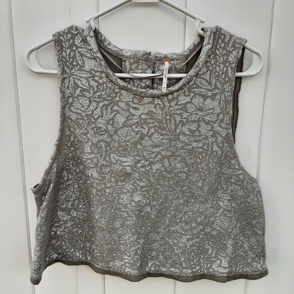 Free People Silver Metallic Cropped Tank Top - Picture 1 of 7
